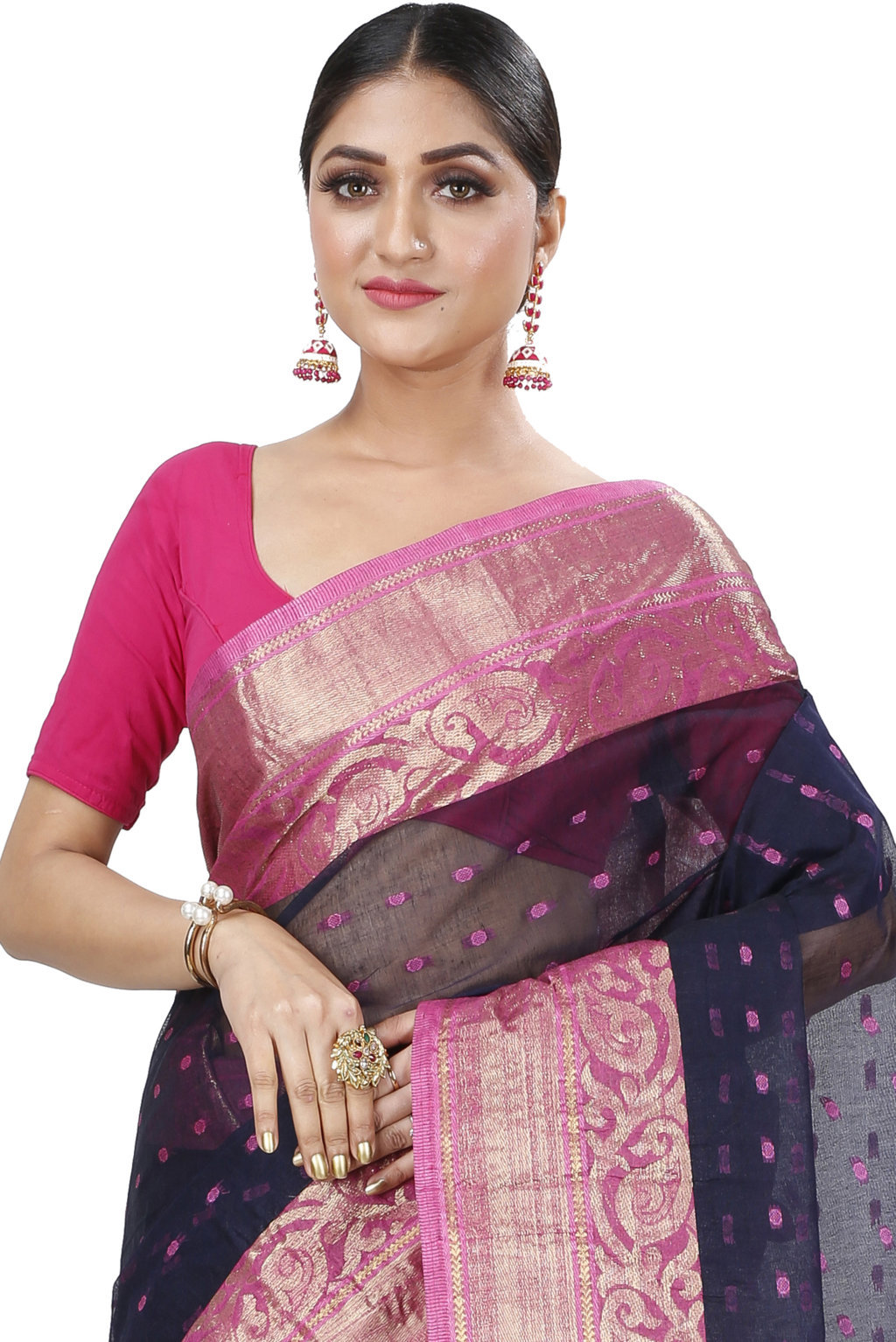 Night Blue Pure Cotton Sachi Tant Saree (1023)